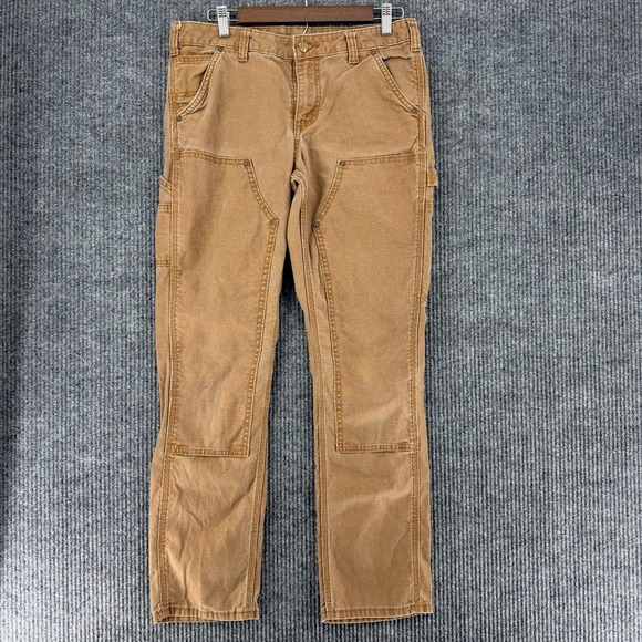 Carhartt Pants - Carhartt slim fit brown duck canvas carpenter work pants women's 8R 34x30